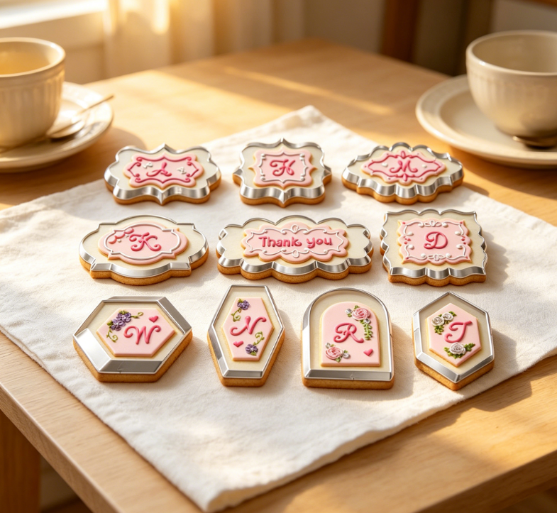 Large Nameplate Bordered Washable Cookie Cutting Mold Set